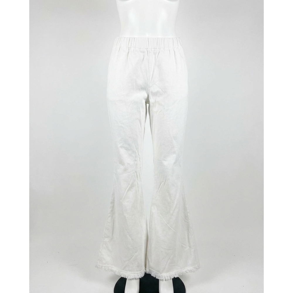 NEW UMGEE women's frayed hem flare pants in white